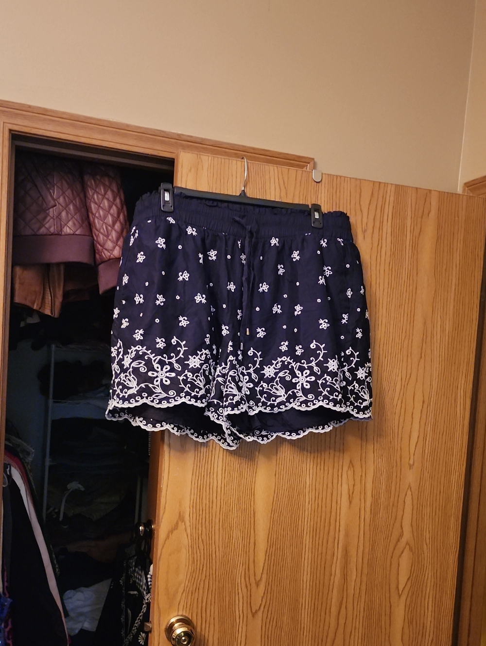 Lane Bryant Navy Shorts with White Floral Embroidery